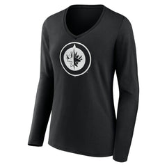 Winnipeg Jets Women's Personalized Name & Number Monochrome Long Sleeve V-Neck T-Shirt - Black - NHL