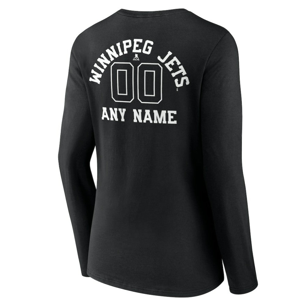 Winnipeg Jets Women's Personalized Name & Number Monochrome Long Sleeve V-Neck T-Shirt - Black - NHL
