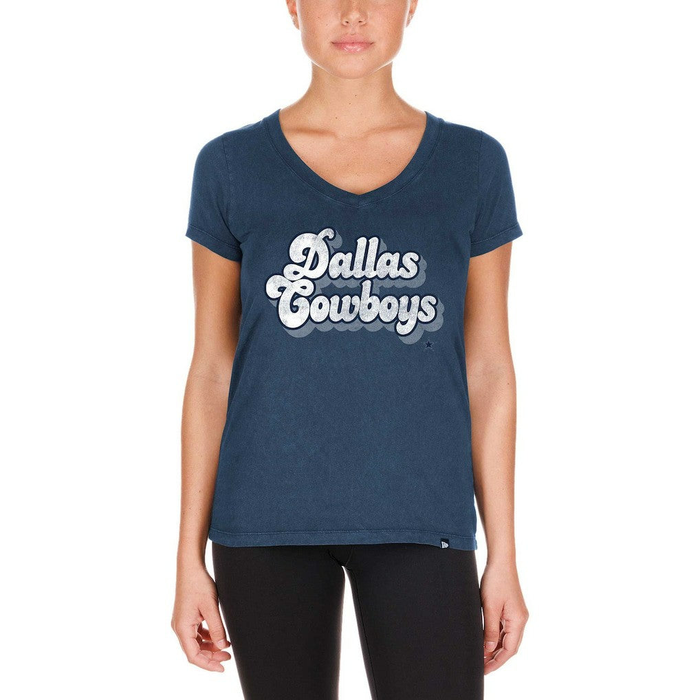 Dallas Cowboys New Era Women's Enzyme Wash Low V-Neck T-Shirt Navy | NFL