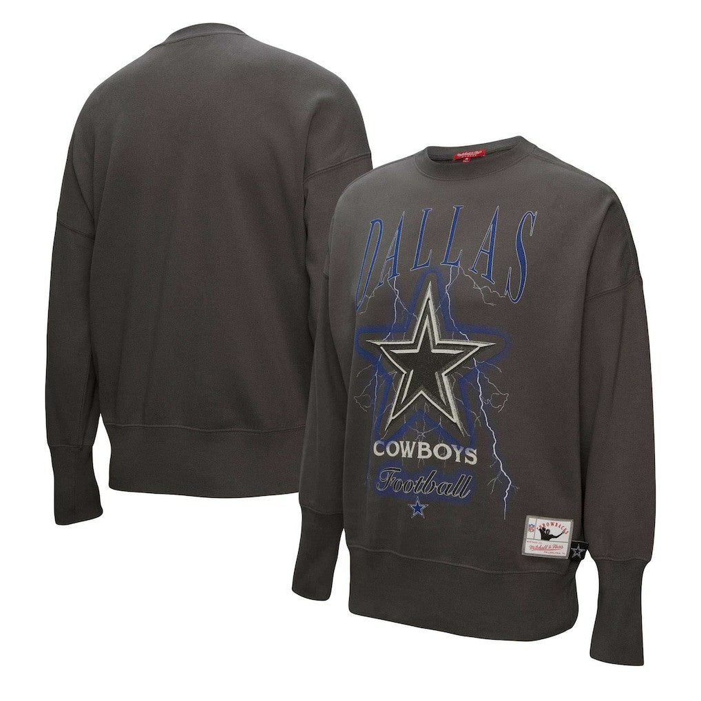Dallas Cowboys Women's Distressed Logo 4.0 Pullover Sweatshirt Charcoal | Mitchell & Ness