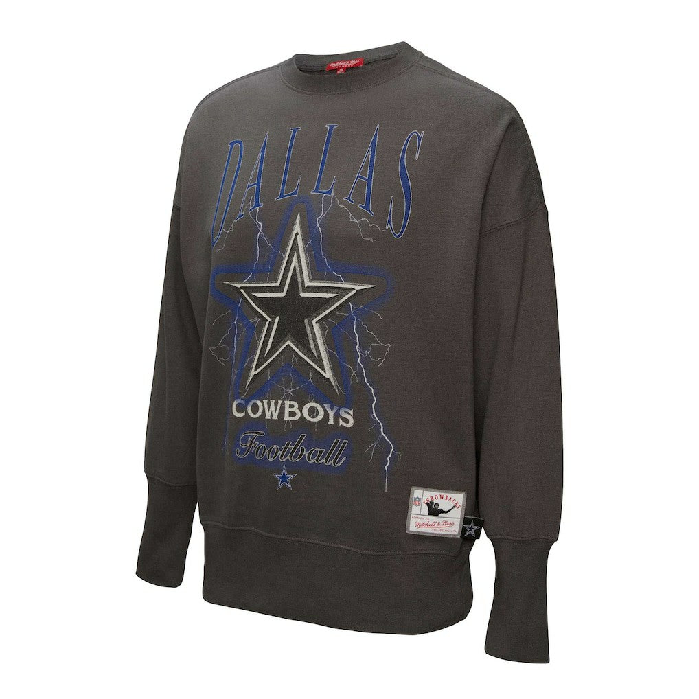 Dallas Cowboys Women's Distressed Logo 4.0 Pullover Sweatshirt Charcoal | Mitchell & Ness