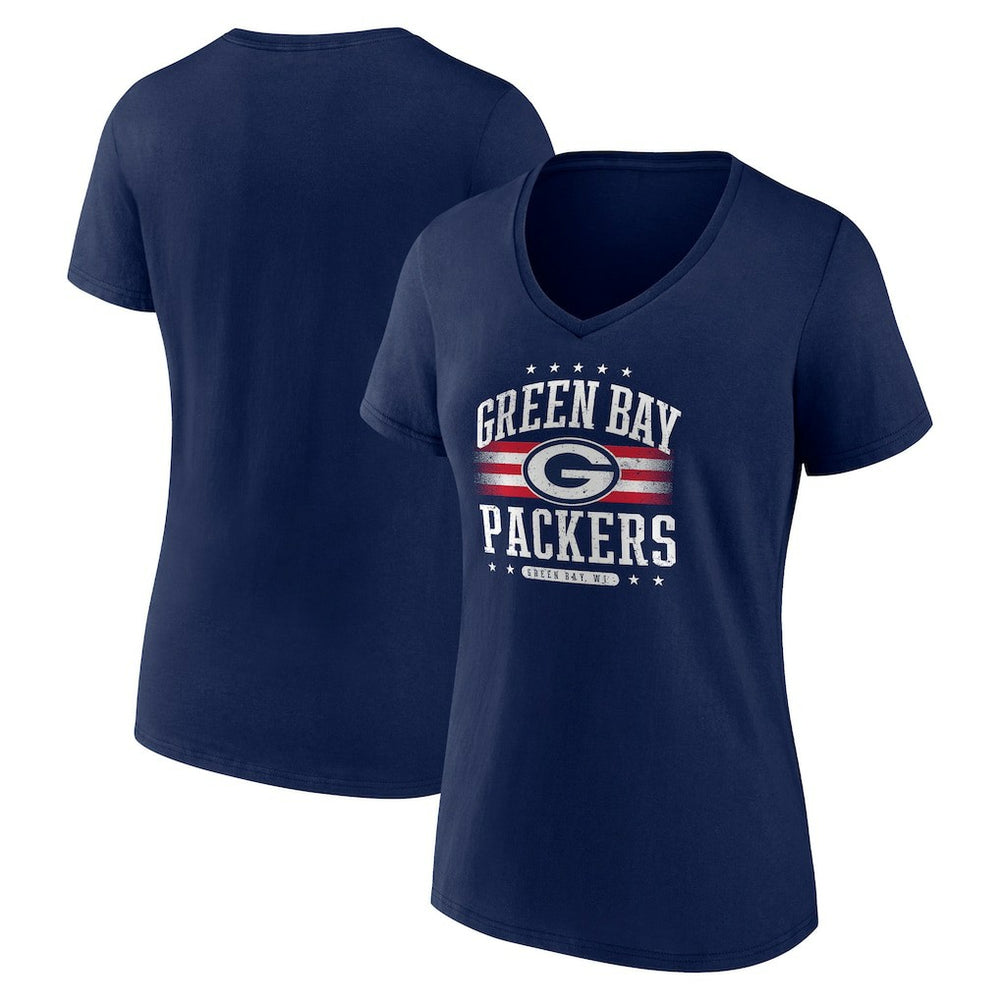 Green Bay Packers Women's Americana Team V-Neck T-Shirt Navy | NFL