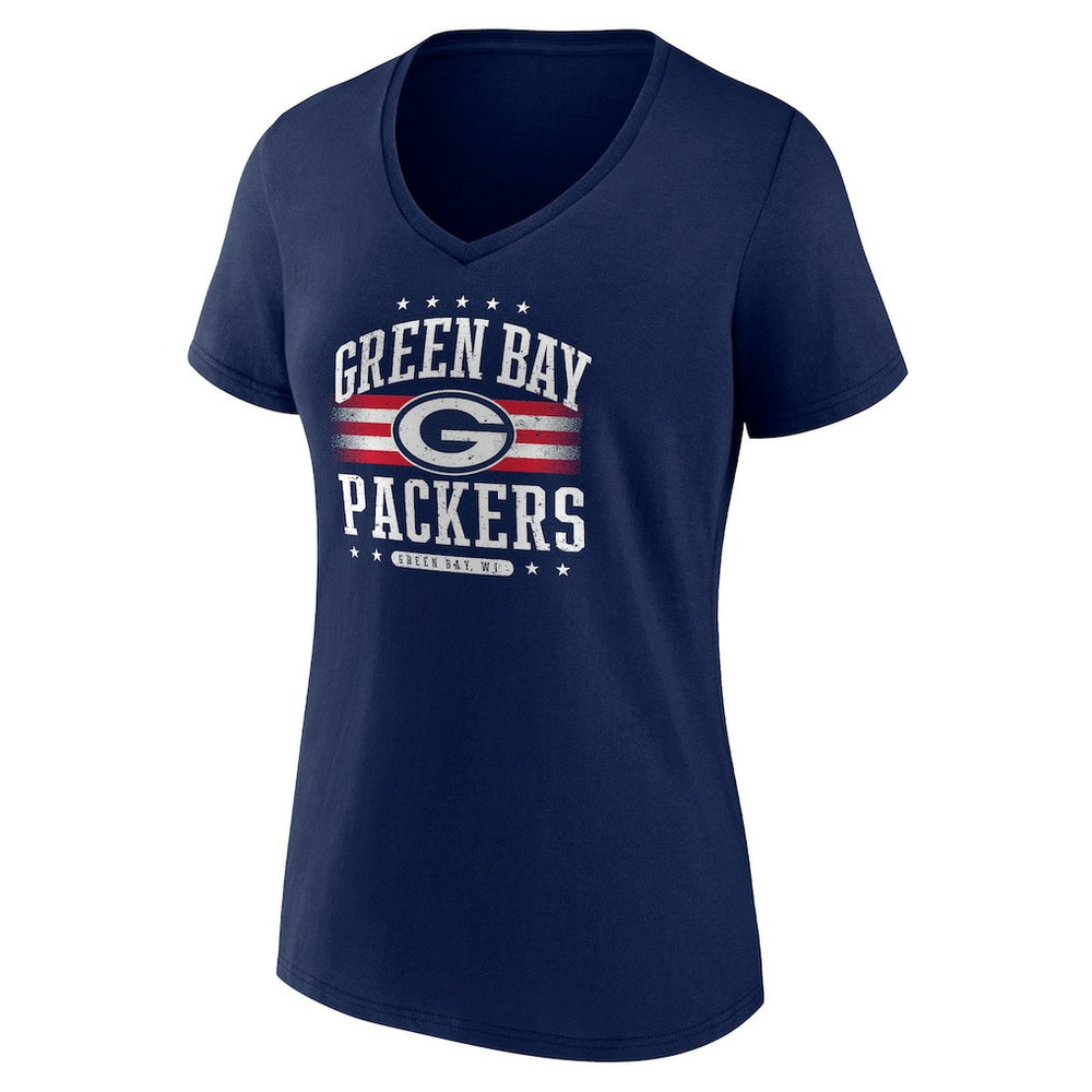 Green Bay Packers Women's Americana Team V-Neck T-Shirt Navy | NFL