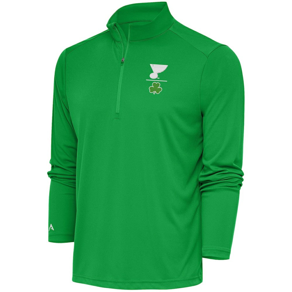 St. Louis Blues Antigua Shamrock Tribute Quarter-Zip Pullover Top - Kelly Green - NHL