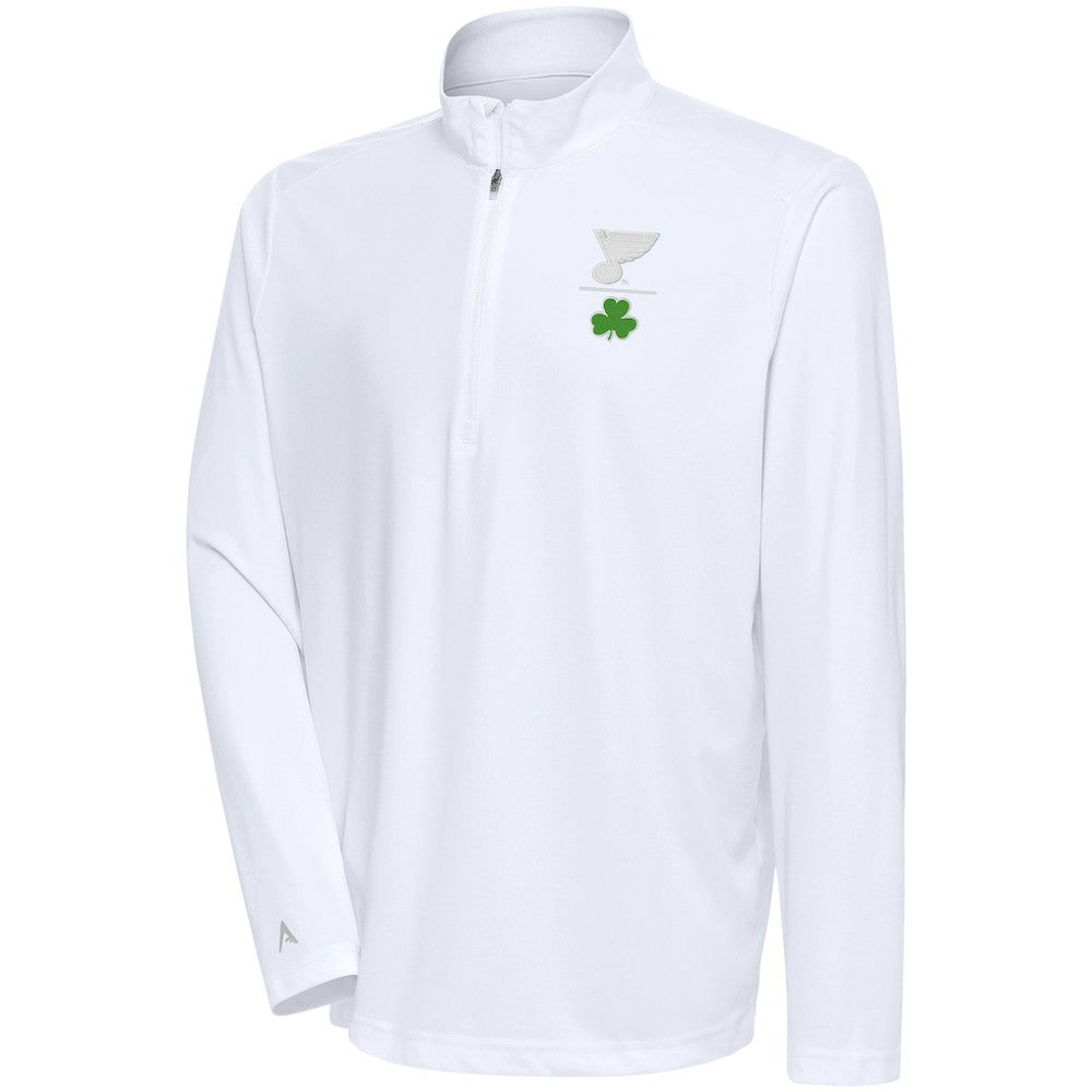 St. Louis Blues Antigua Shamrock Tribute Quarter-Zip Pullover Top - White - NHL