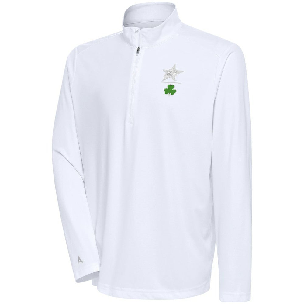 Dallas Stars Antigua Shamrock Tribute Quarter-Zip Pullover Top - White - NHL