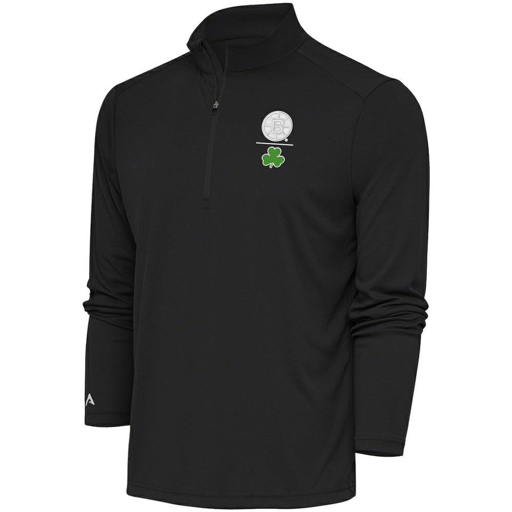 Boston Bruins Antigua Shamrock Tribute Quarter-Zip Pullover Top - Charcoal - NHL