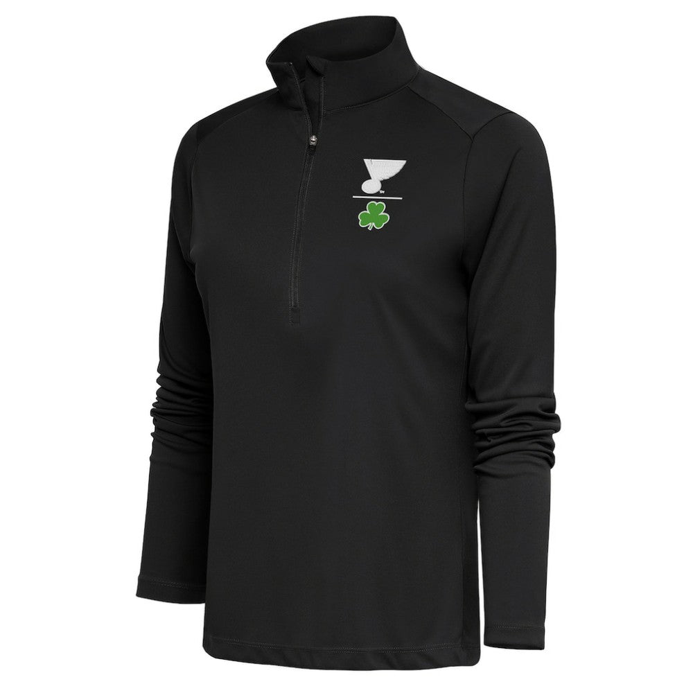 St. Louis Blues Antigua Women's Shamrock Tribute Half-Zip Pullover Top - Charcoal - NHL