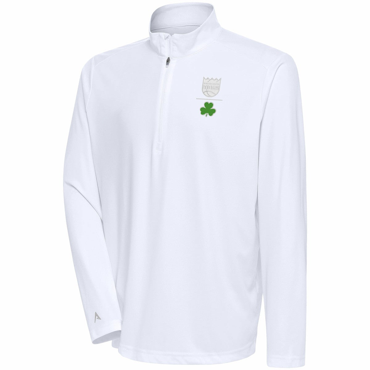 Sacramento Kings Antigua Shamrock Tribute Quarter-Zip Pullover Top White - NBA