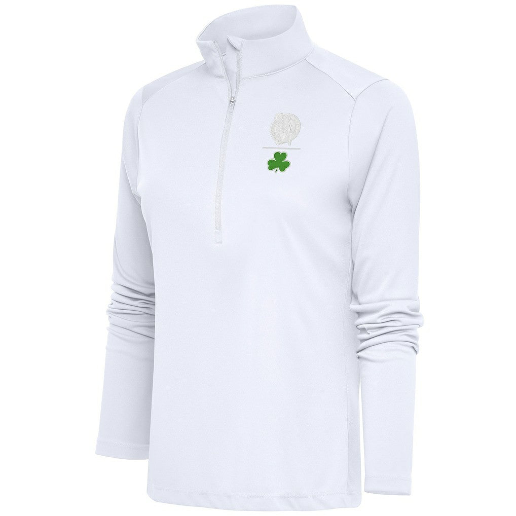 Boston Celtics Antigua Women's Shamrock Tribute Half-Zip Pullover Top White - NBA