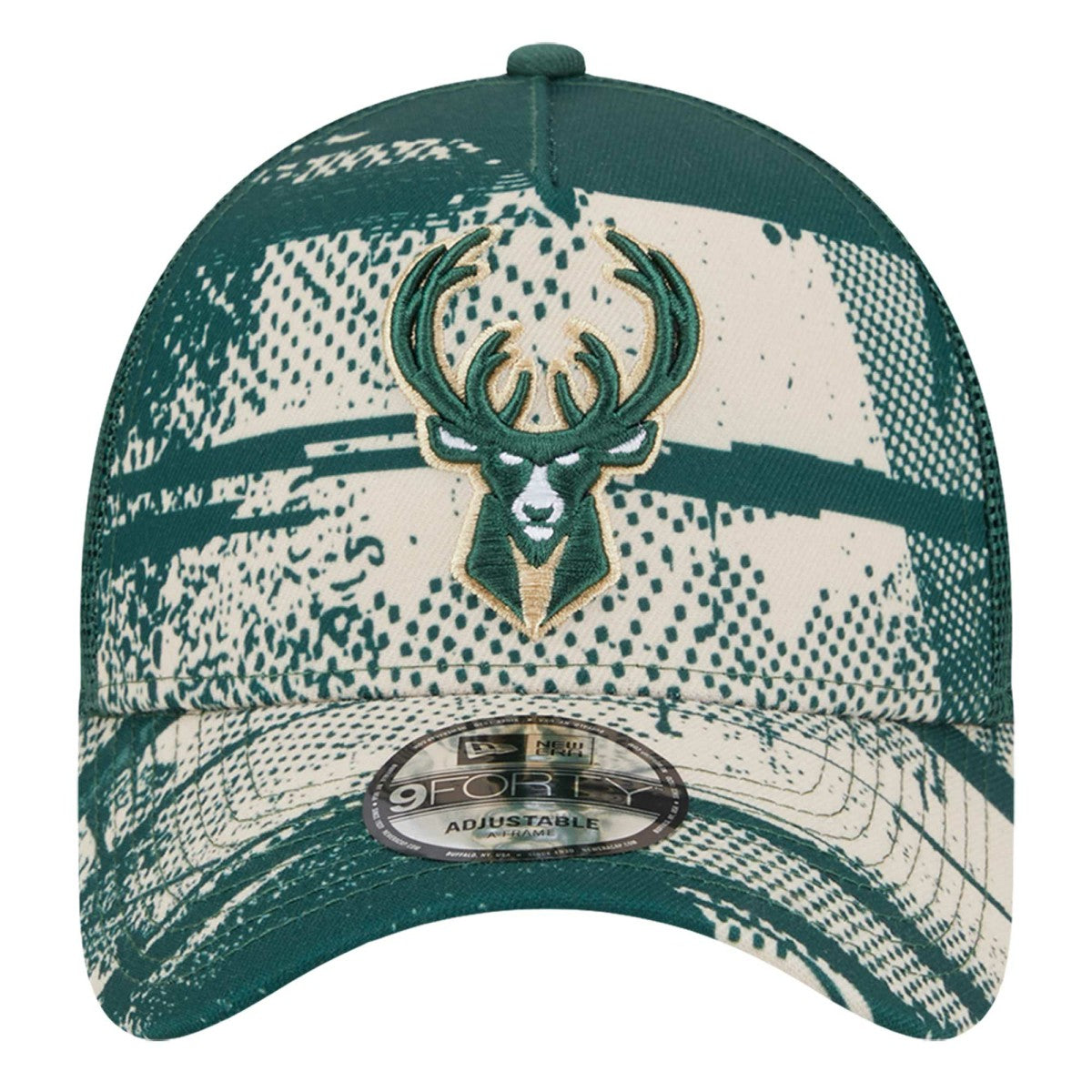 Milwaukee Bucks Tip Off A-Frame Trucker 9FORTY Adjustable Hat Hunter Green/Cream - NBA