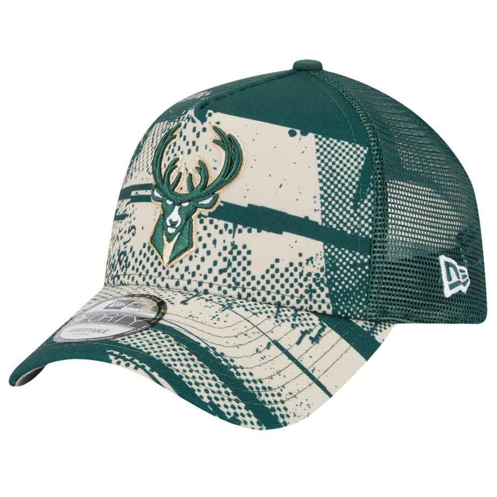 Milwaukee Bucks Tip Off A-Frame Trucker 9FORTY Adjustable Hat Hunter Green/Cream - NBA