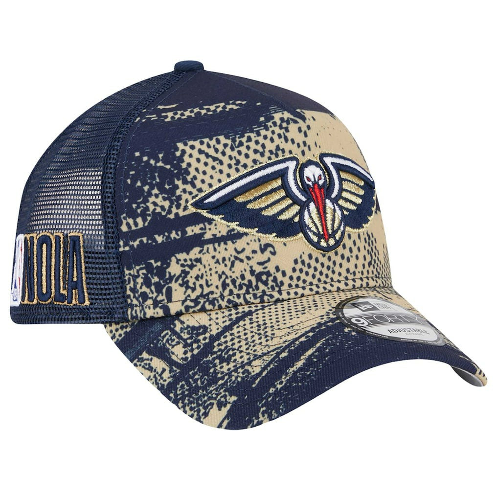 New Orleans Pelicans Tip Off A-Frame Trucker 9FORTY Adjustable Hat Navy/Gold - NBA
