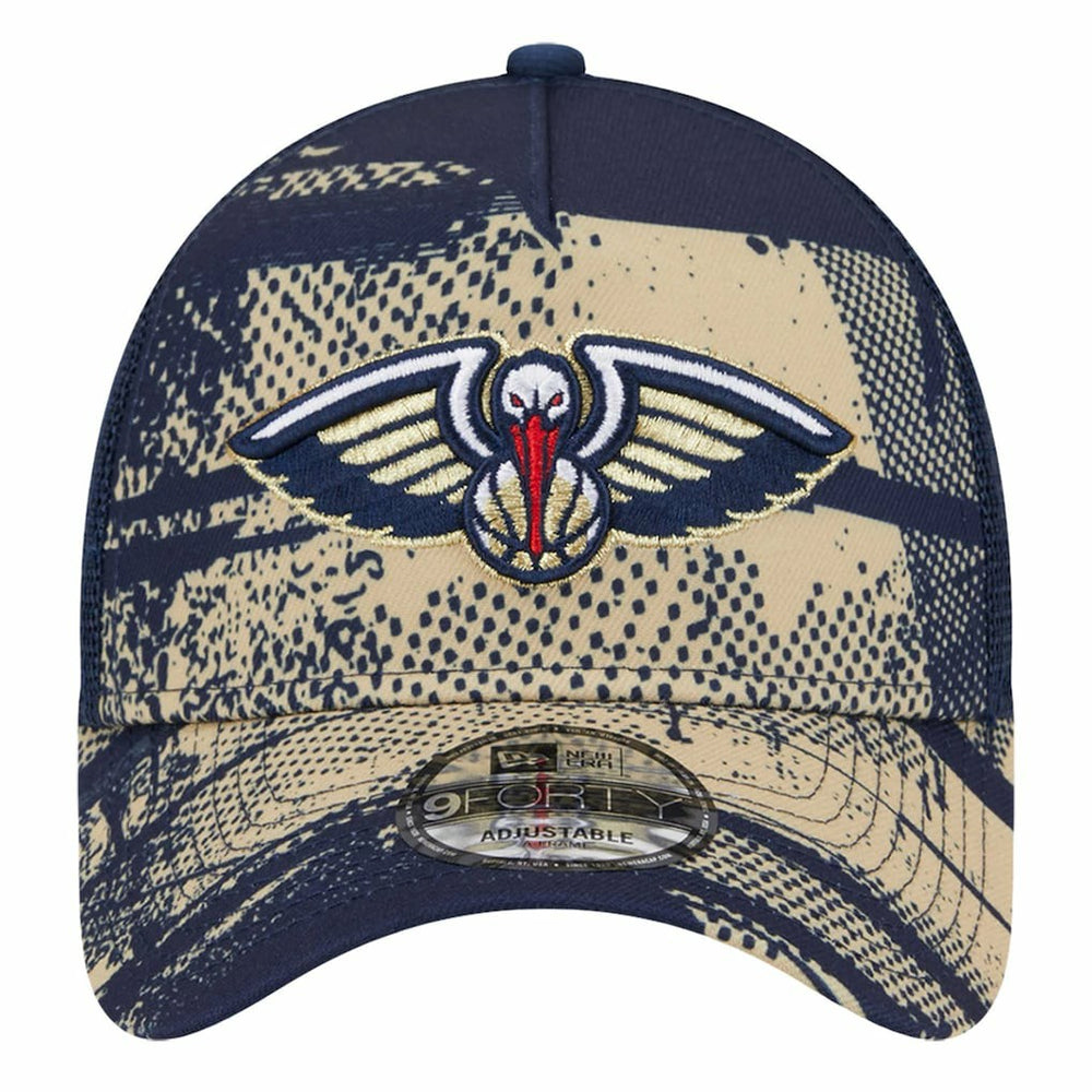 New Orleans Pelicans Tip Off A-Frame Trucker 9FORTY Adjustable Hat Navy/Gold - NBA