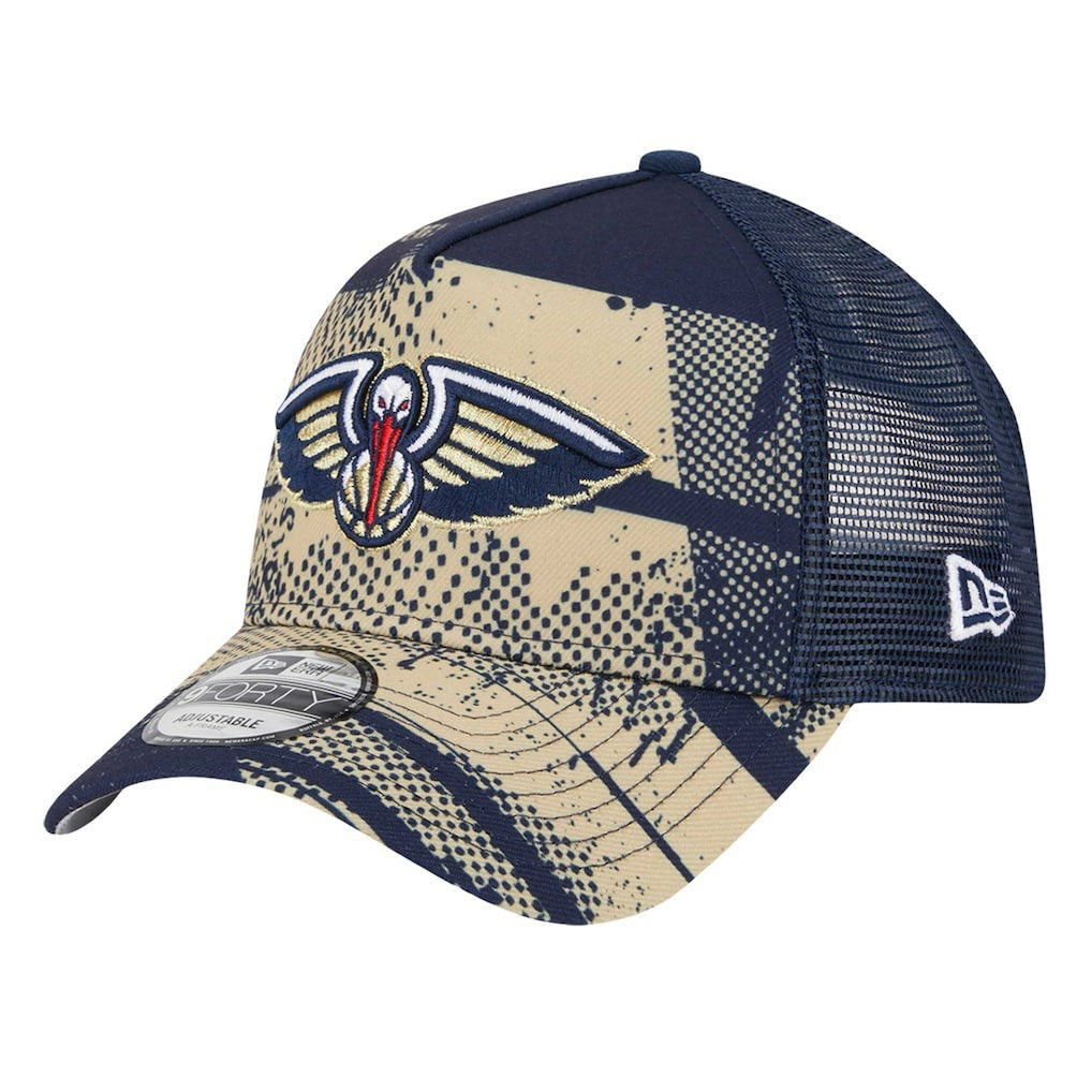 New Orleans Pelicans Tip Off A-Frame Trucker 9FORTY Adjustable Hat Navy/Gold - NBA