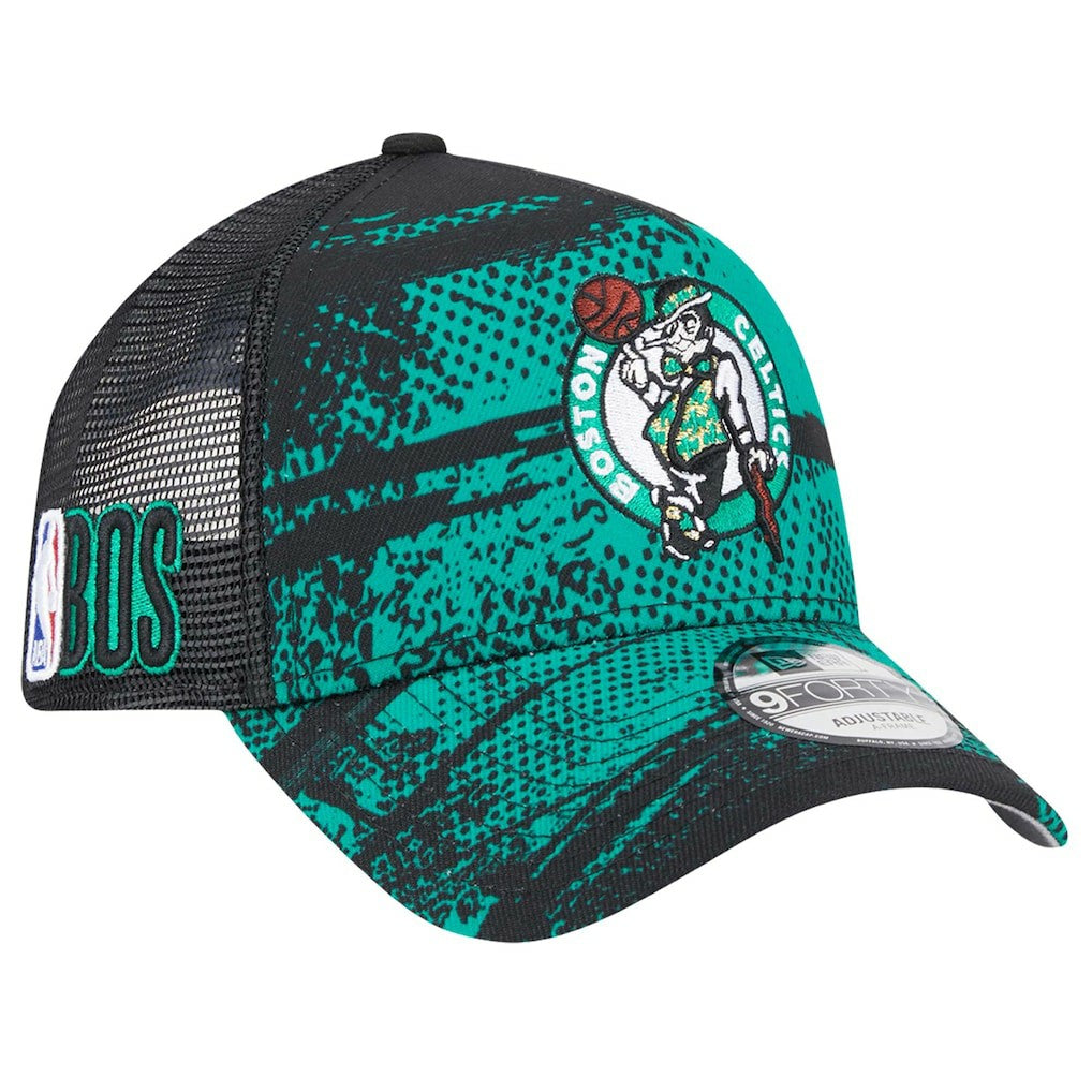 Boston Celtics Tip Off A-Frame Trucker 9FORTY Adjustable Hat Black/Kelly Green - NBA