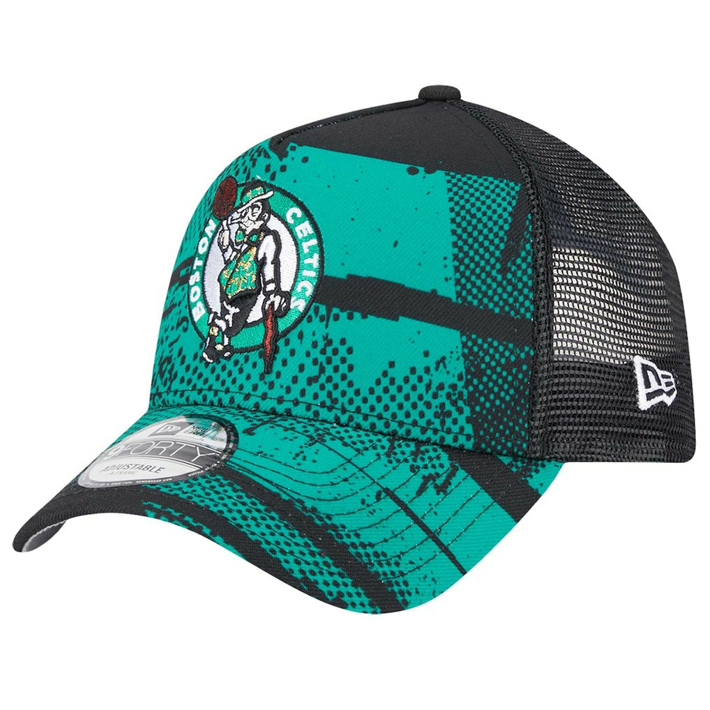 Boston Celtics Tip Off A-Frame Trucker 9FORTY Adjustable Hat Black/Kelly Green - NBA