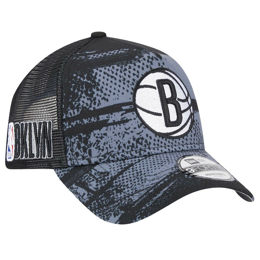 Brooklyn Nets Tip Off A-Frame Trucker 9FORTY Adjustable Hat Black/Charcoal - NBA