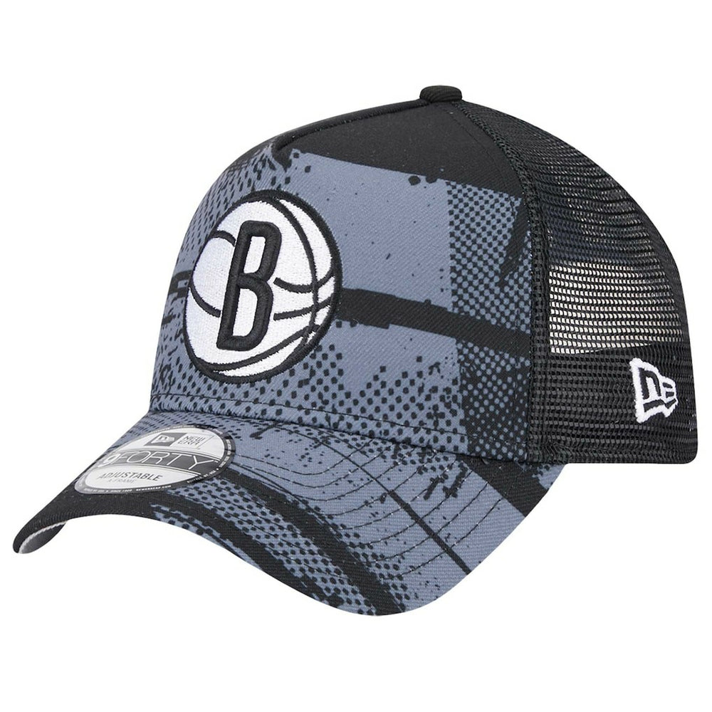 Brooklyn Nets Tip Off A-Frame Trucker 9FORTY Adjustable Hat Black/Charcoal - NBA