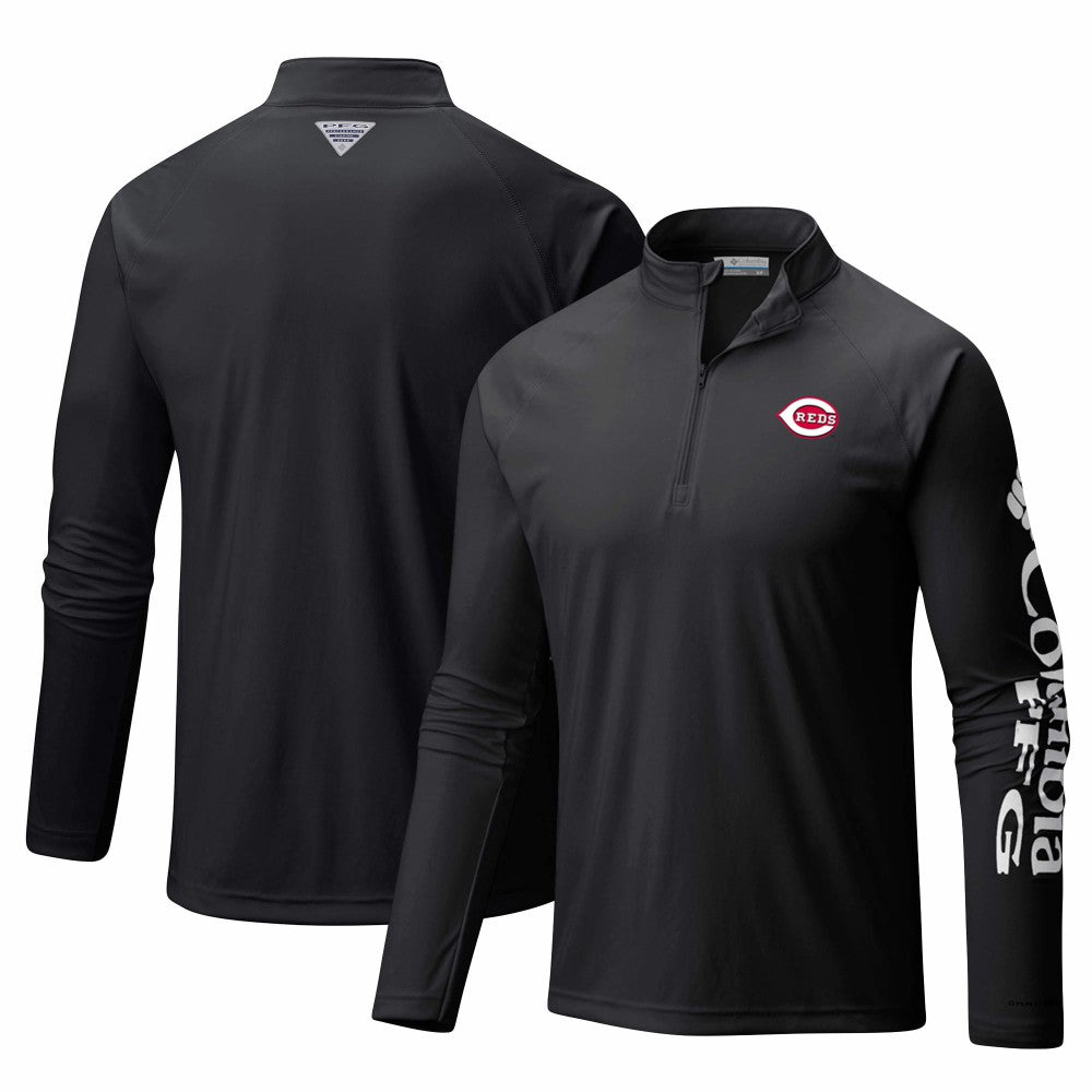 Cincinnati Reds Columbia Terminal Tackle Omni-Shade Raglan Quarter-Zip Pullover Top - MLB
