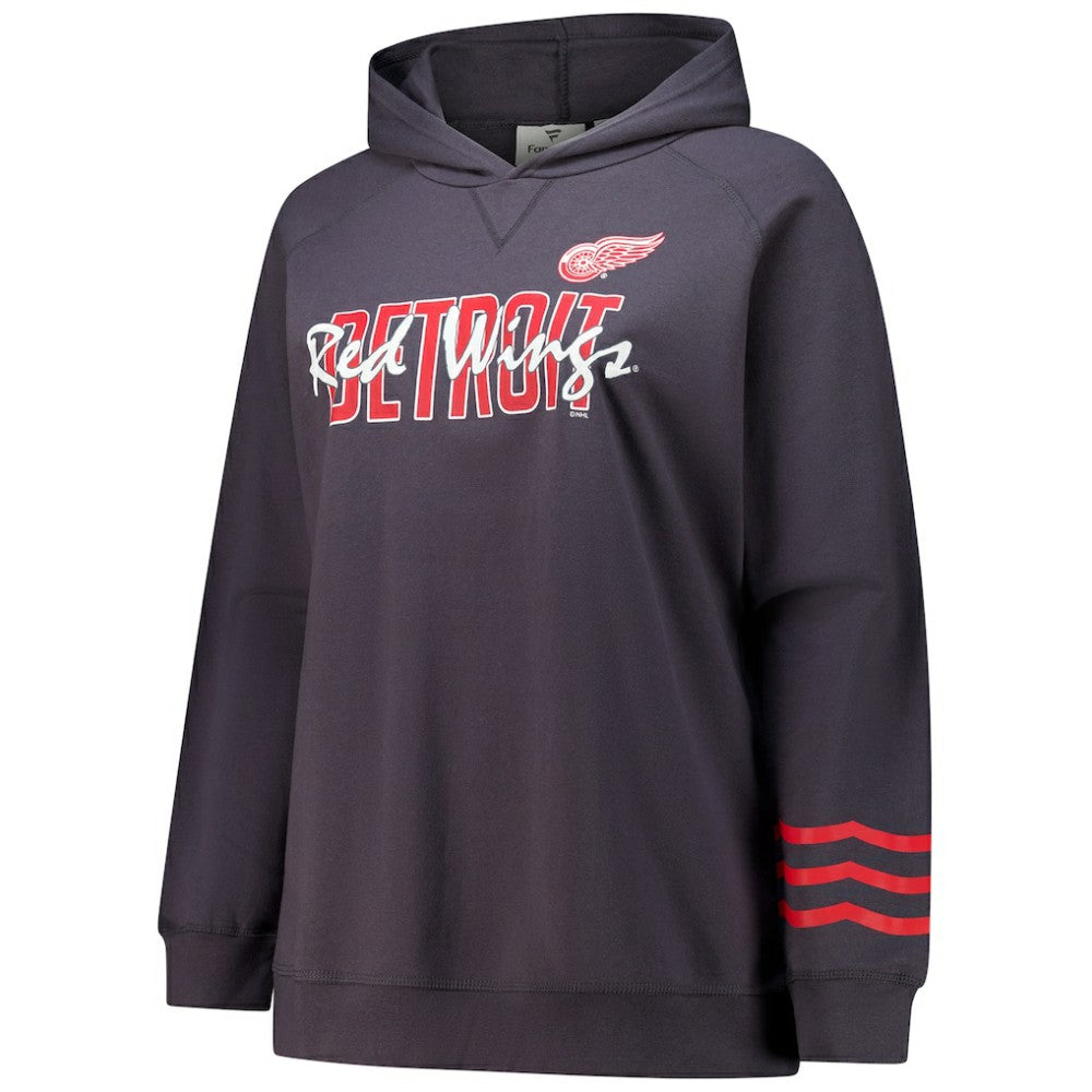 Detroit Red Wings Fanatics Women's Plus Size Lightweight Fleece Raglan Pullover Hoodie - Charcoal - NHL