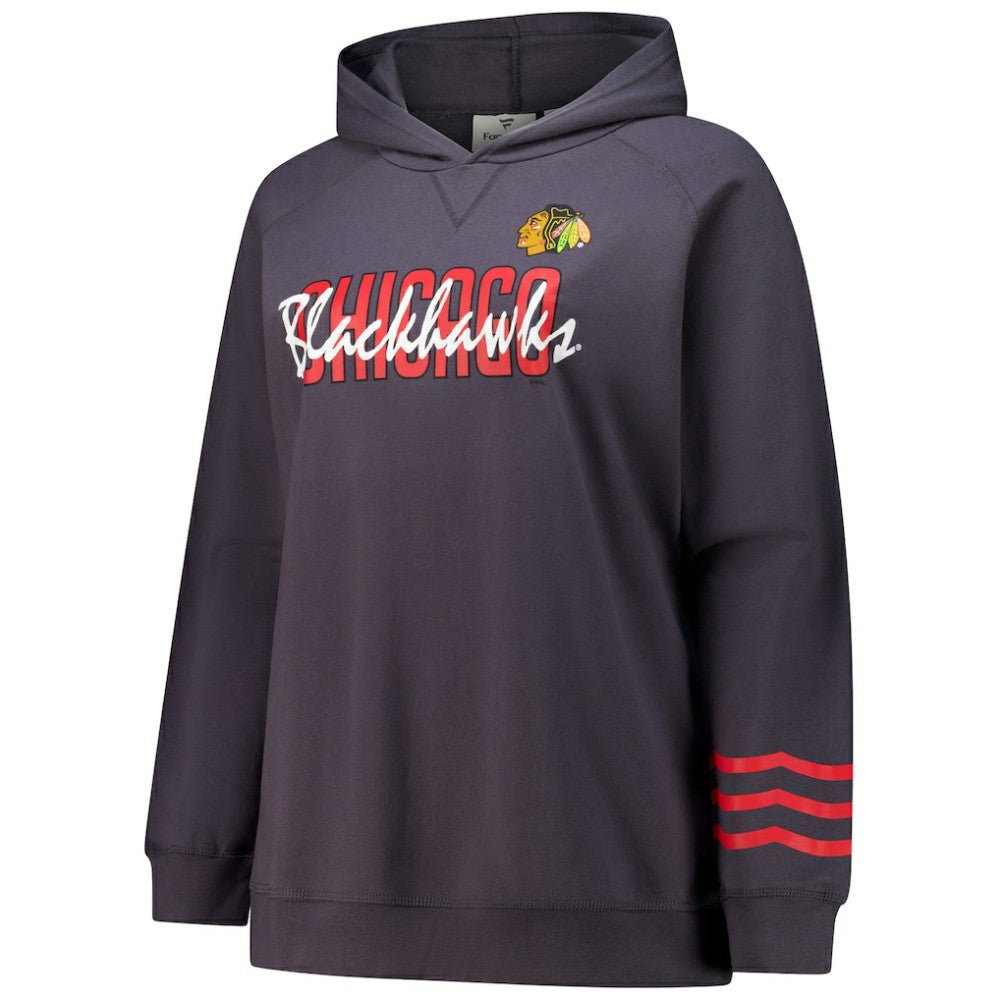 Chicago Blackhawks Fanatics Women's Plus Size Lightweight Fleece Raglan Pullover Hoodie - Charcoal - NHL