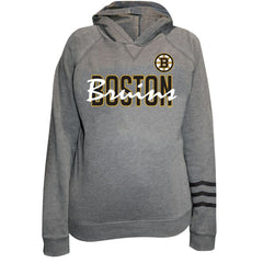 Boston Bruins Fanatics Women's Plus Size Lightweight Fleece Raglan Pullover Hoodie - Heather Gray - NHL
