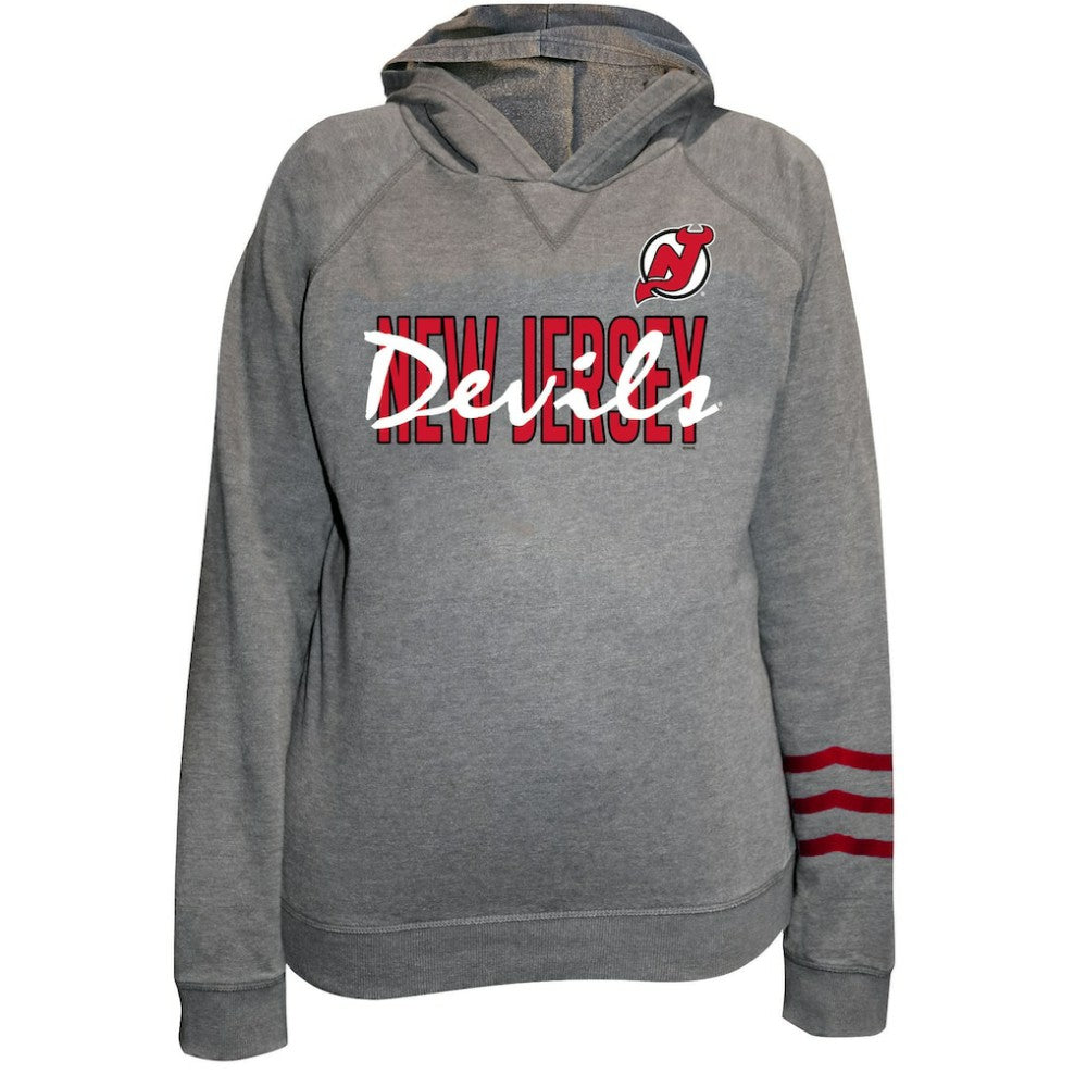 New Jersey Devils Fanatics Women's Plus Size Lightweight Fleece Raglan Pullover Hoodie - Heather Gray - NHL
