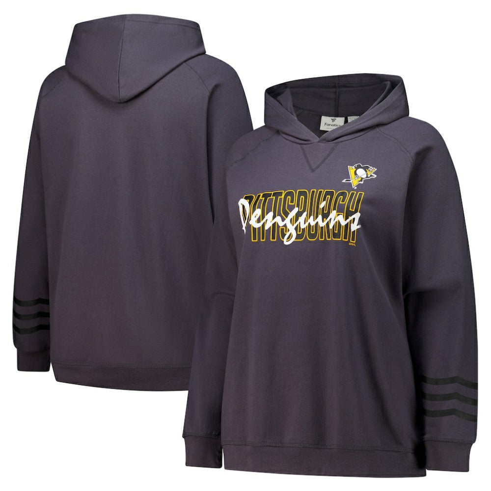 Pittsburgh Penguins Fanatics Women's Plus Size Lightweight Fleece Raglan Pullover Hoodie - Charcoal - NHL