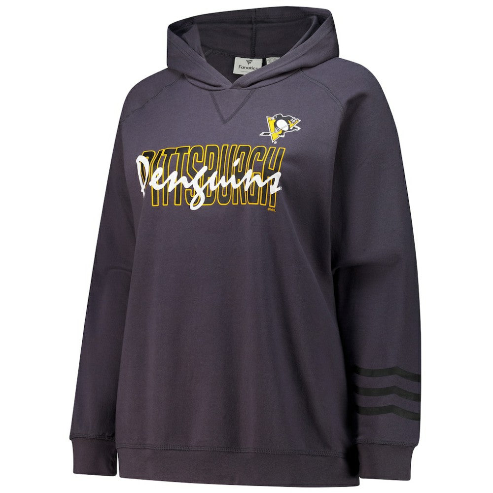 Pittsburgh Penguins Fanatics Women's Plus Size Lightweight Fleece Raglan Pullover Hoodie - Charcoal - NHL