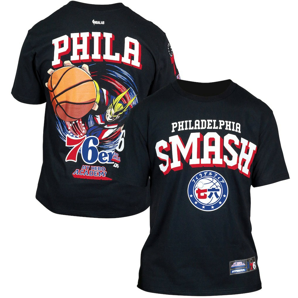 Philadelphia 76ers Hyperfly Unisex NBA x My Hero Academia All Might Smash T-Shirt Black - NBA