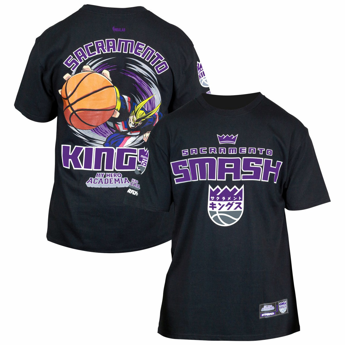Sacramento Kings Hyperfly Unisex NBA x My Hero Academia All Might Smash T-Shirt Black - NBA