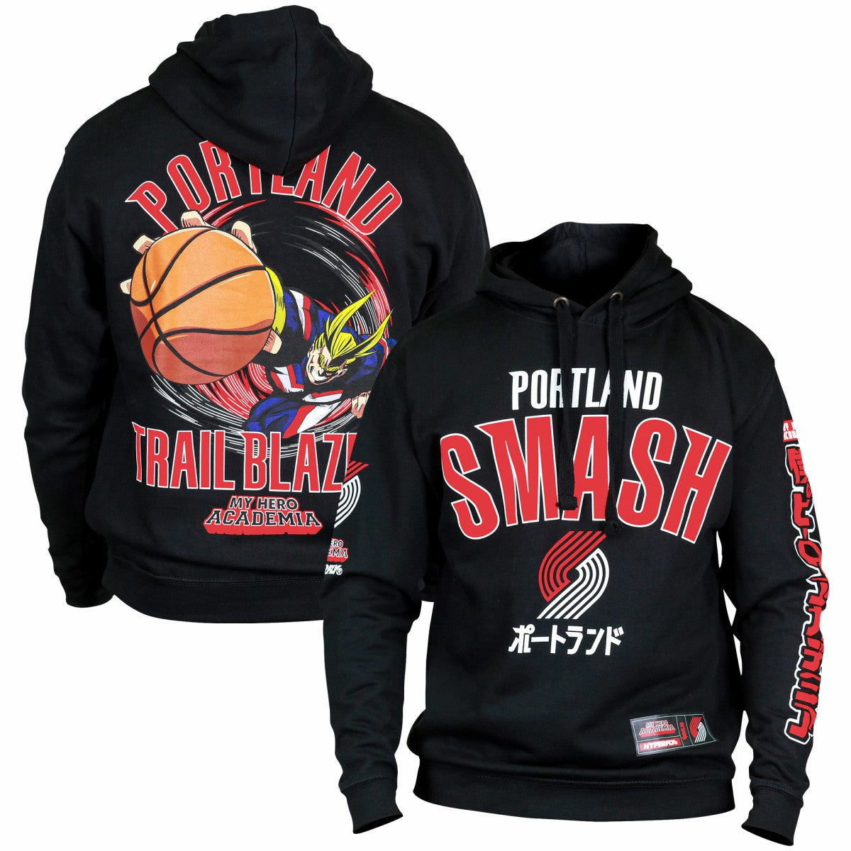 Portland Trail Blazers Hyperfly Unisex NBA x My Hero Academia All Might Smash Pullover Hoodie Black - NBA