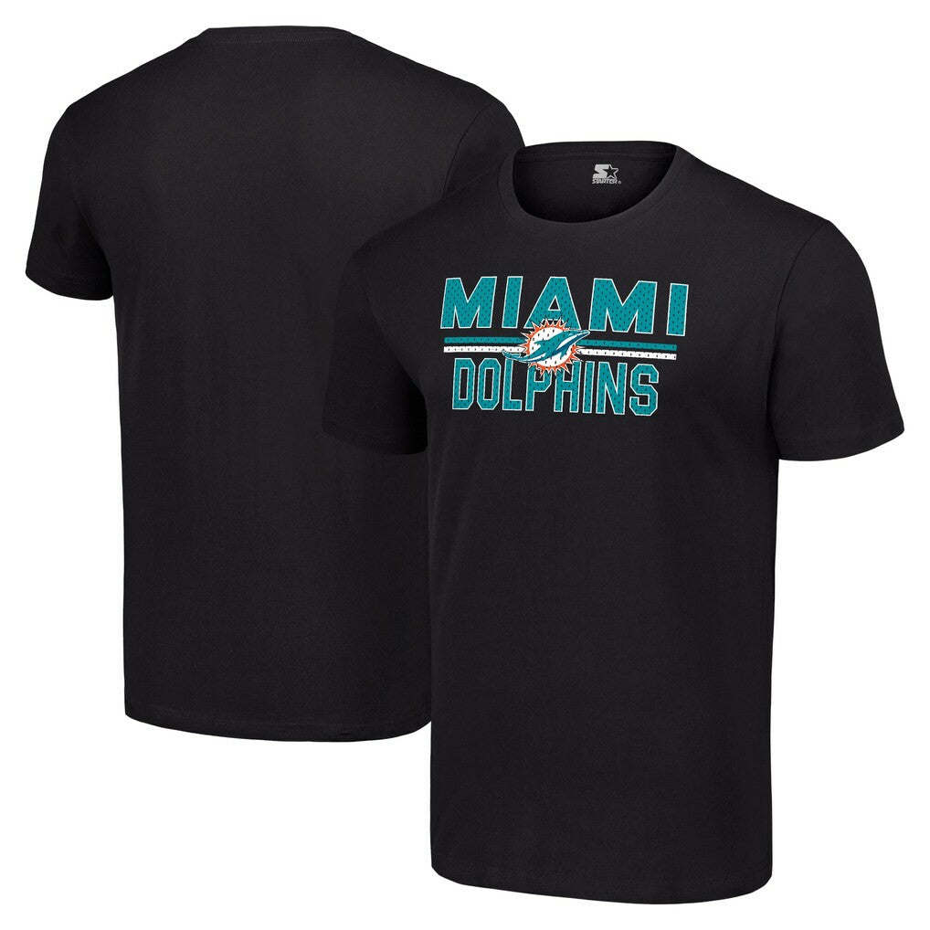 Miami Dolphins Starter Team Mesh Print Graphic T-Shirt Black | NFL