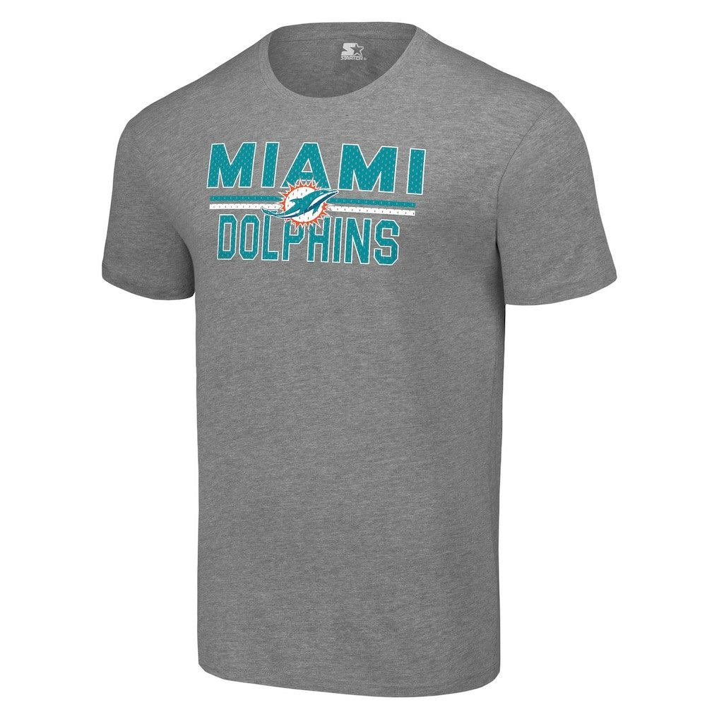 Miami Dolphins Starter Team Mesh Print Graphic T-Shirt Heather Gray | NFL