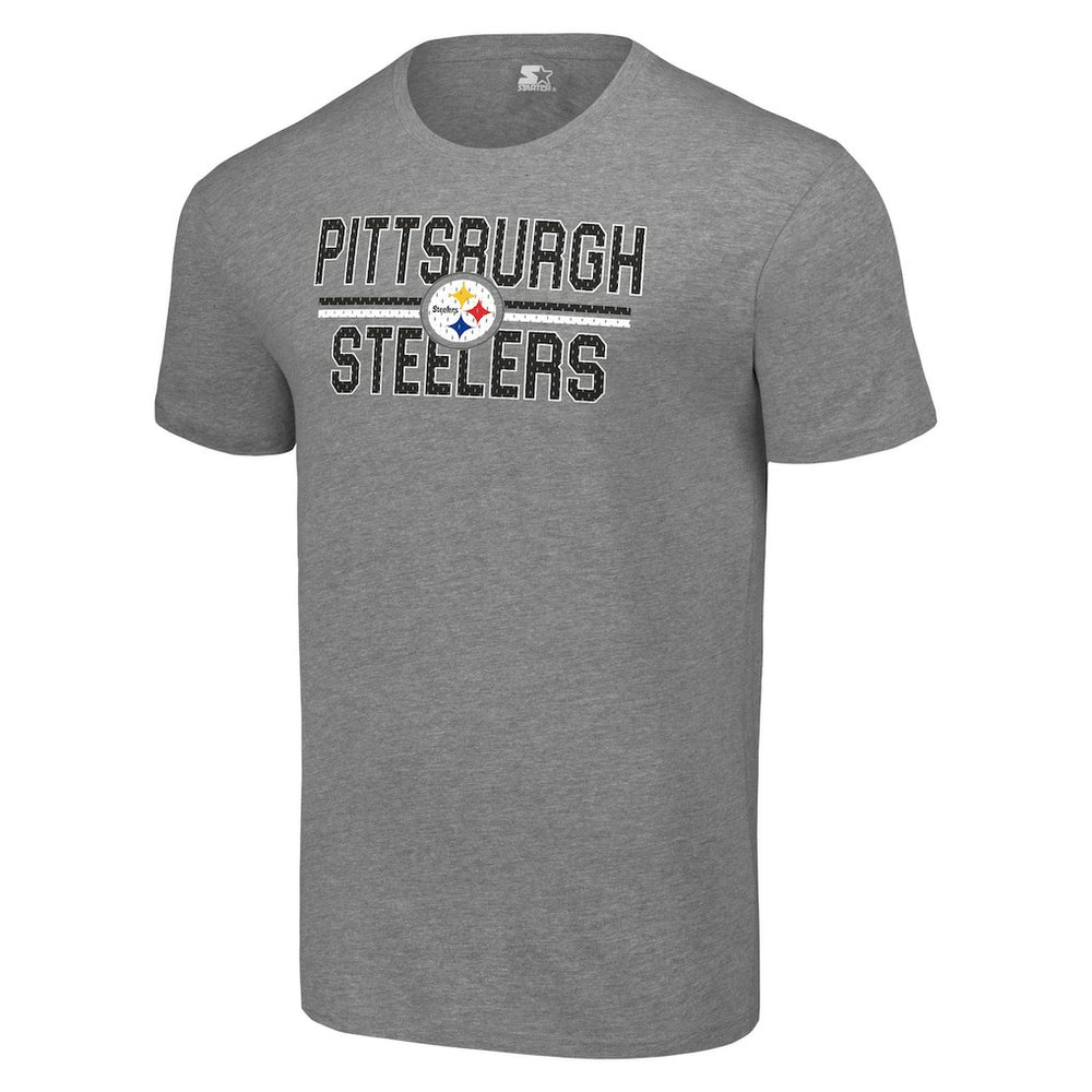 Pittsburgh Steelers Starter Team Mesh Print Graphic T-Shirt Heather Gray | NFL