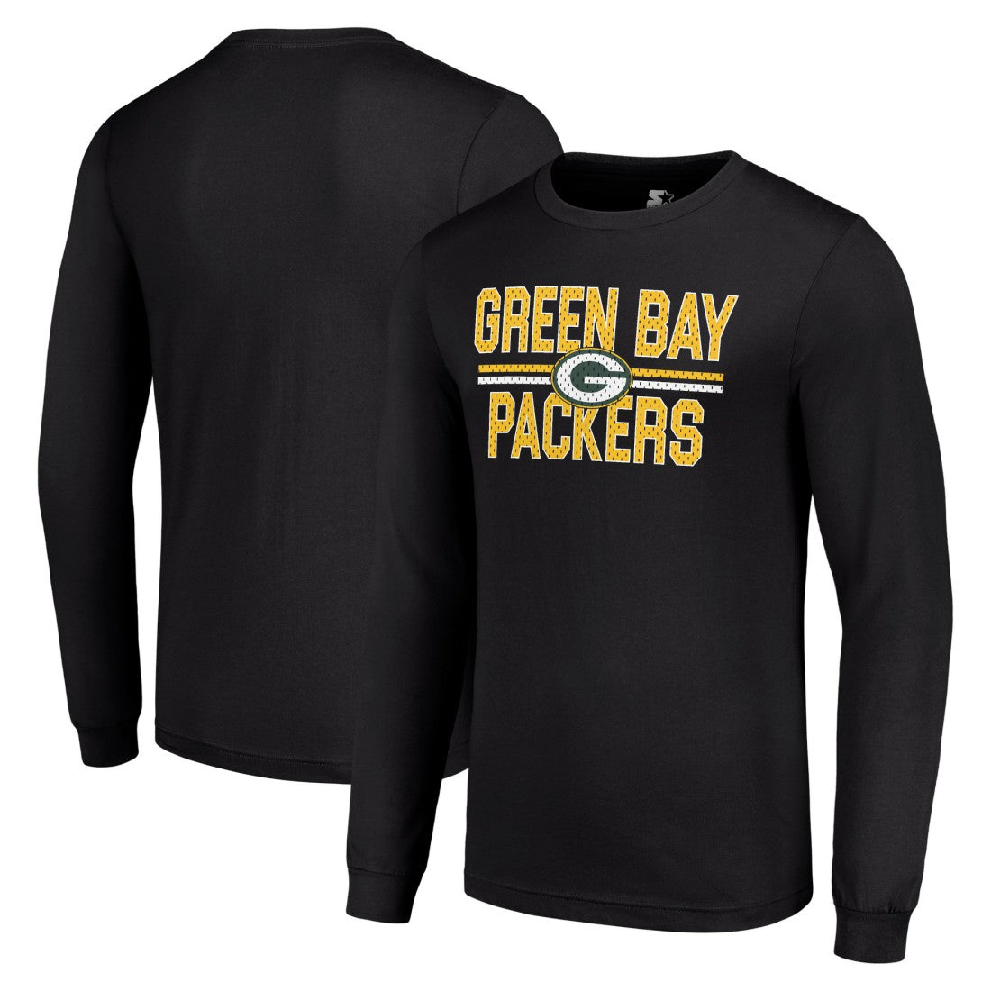 Green Bay Packers Starter Team Mesh Print Graphic Long Sleeve T-Shirt Black | NFL