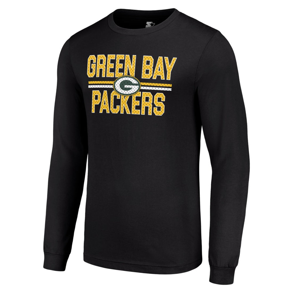 Green Bay Packers Starter Team Mesh Print Graphic Long Sleeve T-Shirt Black | NFL
