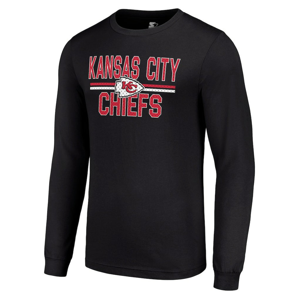 Kansas City Chiefs Starter Team Mesh Print Graphic Long Sleeve T-Shirt Black | NFL