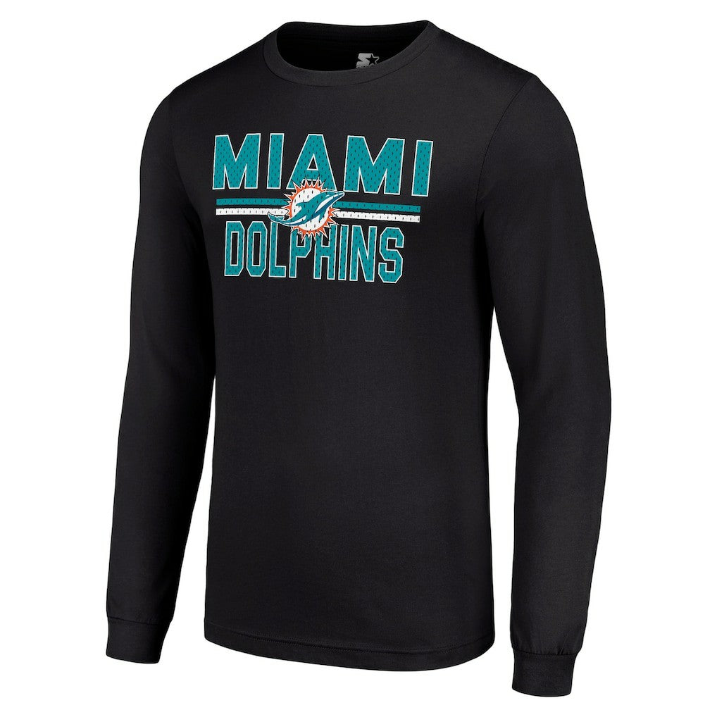 Miami Dolphins Starter Team Mesh Print Graphic Long Sleeve T-Shirt Black | NFL