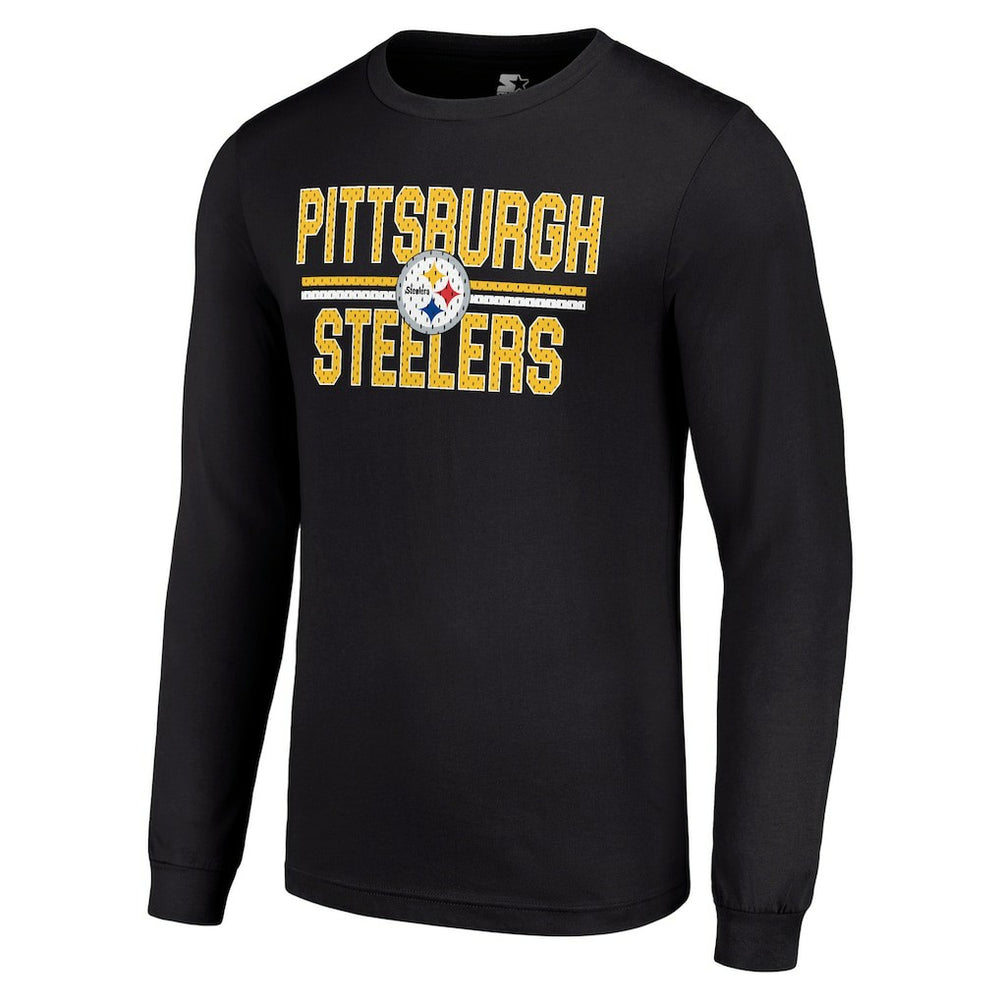 Pittsburgh Steelers Starter Team Mesh Print Graphic Long Sleeve T-Shirt Black | NFL
