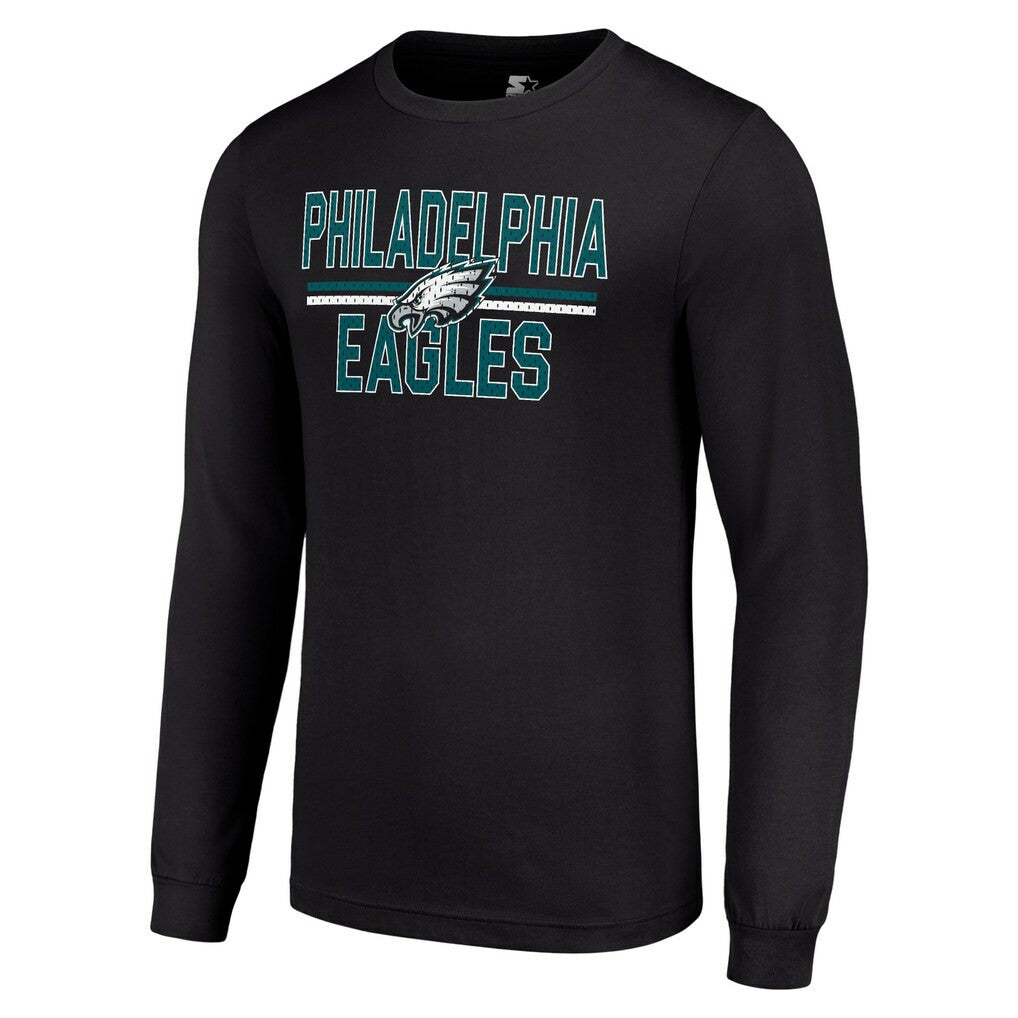 Philadelphia Eagles Starter Team Mesh Print Graphic Long Sleeve T-Shirt Black | NFL