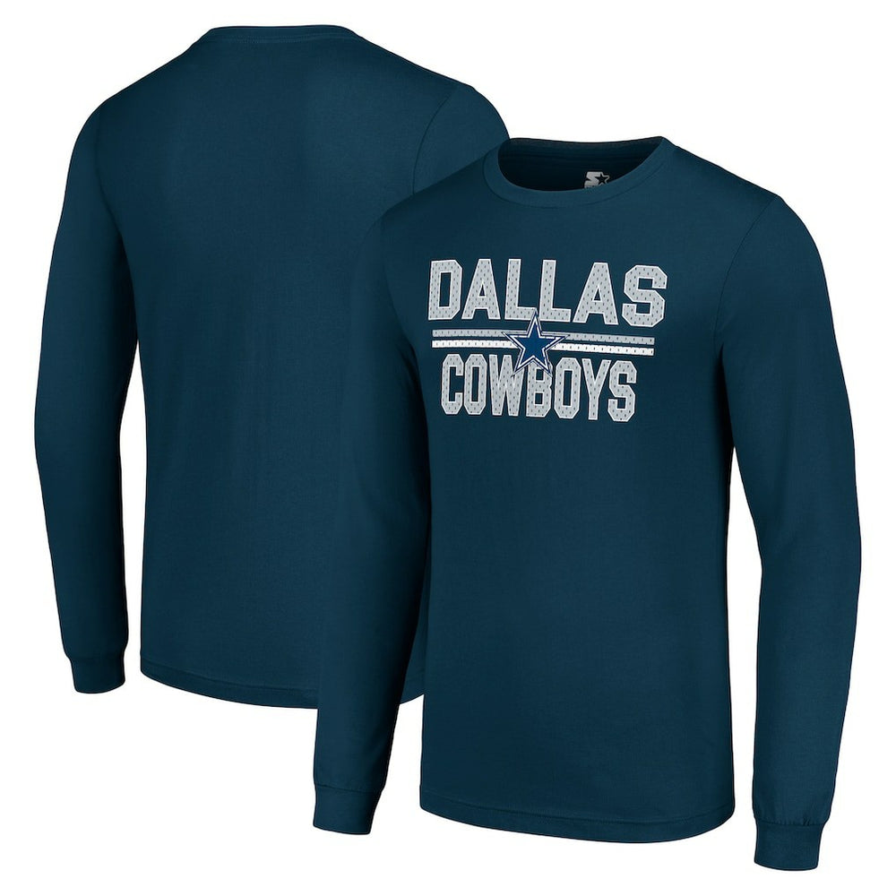Dallas Cowboys Starter Team Mesh Print Graphic Long Sleeve T-Shirt Navy | NFL