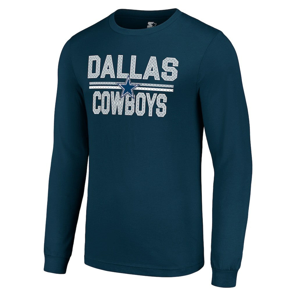Dallas Cowboys Starter Team Mesh Print Graphic Long Sleeve T-Shirt Navy | NFL