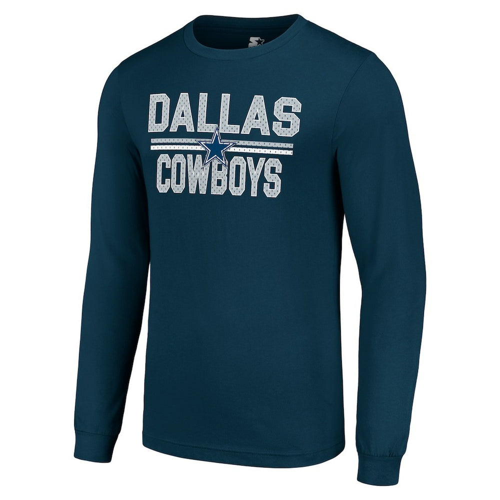Dallas Cowboys Starter Team Mesh Print Graphic Long Sleeve T-Shirt Navy | NFL
