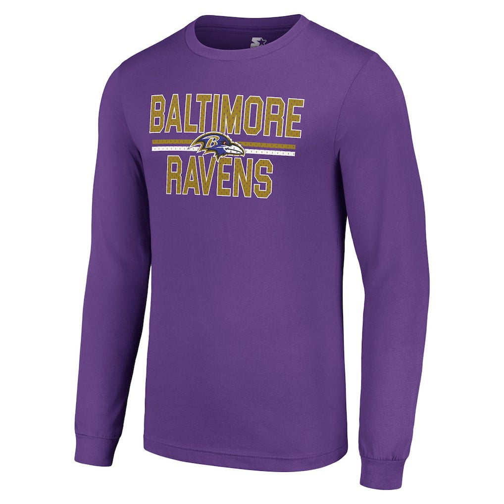 Baltimore Ravens Starter Team Mesh Print Graphic Long Sleeve T-Shirt Purple | NFL