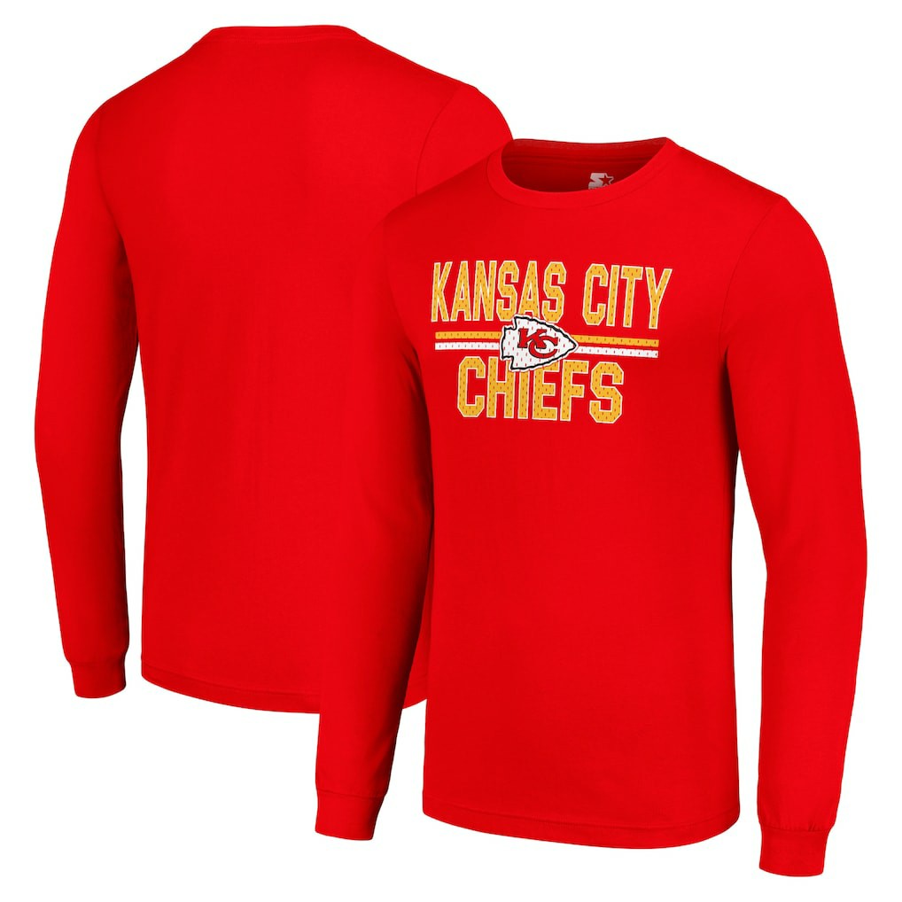 Kansas City Chiefs Starter Team Mesh Print Graphic Long Sleeve T-Shirt Red | NFL