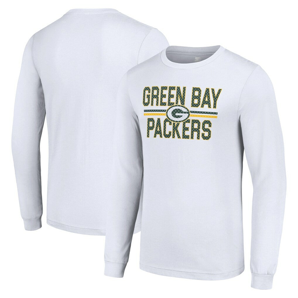 Green Bay Packers Starter Team Mesh Print Graphic Long Sleeve T-Shirt White | NFL