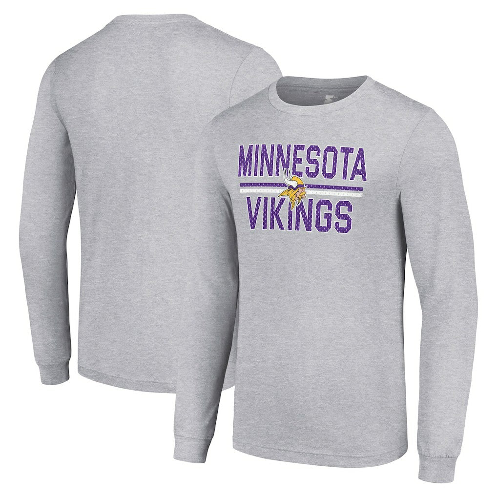 Minnesota Vikings Starter Team Mesh Print Graphic Long Sleeve T-Shirt Heather Gray | NFL