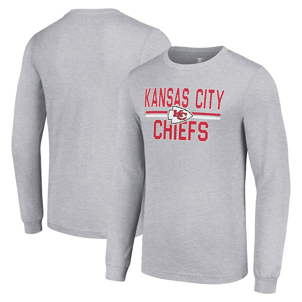 Kansas City Chiefs Starter Team Mesh Print Graphic Long Sleeve T-Shirt Heather Gray | NFL
